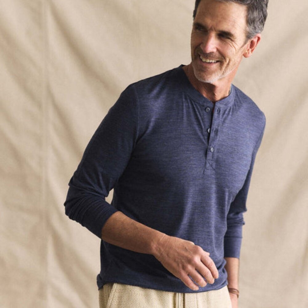 Taylor Stitch The Merino Henley Heather Navy Size 40 Medium